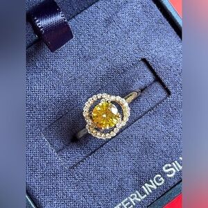 925 Silver Ring,Elegant Sterling Silver Yellow Gemstone Ring Size 7